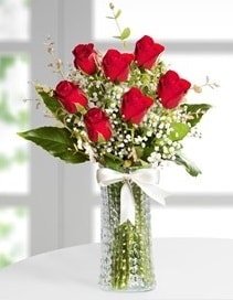 Cam vazoda 7 adet kırmızı gül Ankara çiçek çiçekçi çiçekçilik